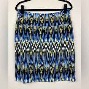 J. Jill Women's Medium Wearever Smooth-Fit Pencil Skirt Eyecat Chevron Blue Gree
